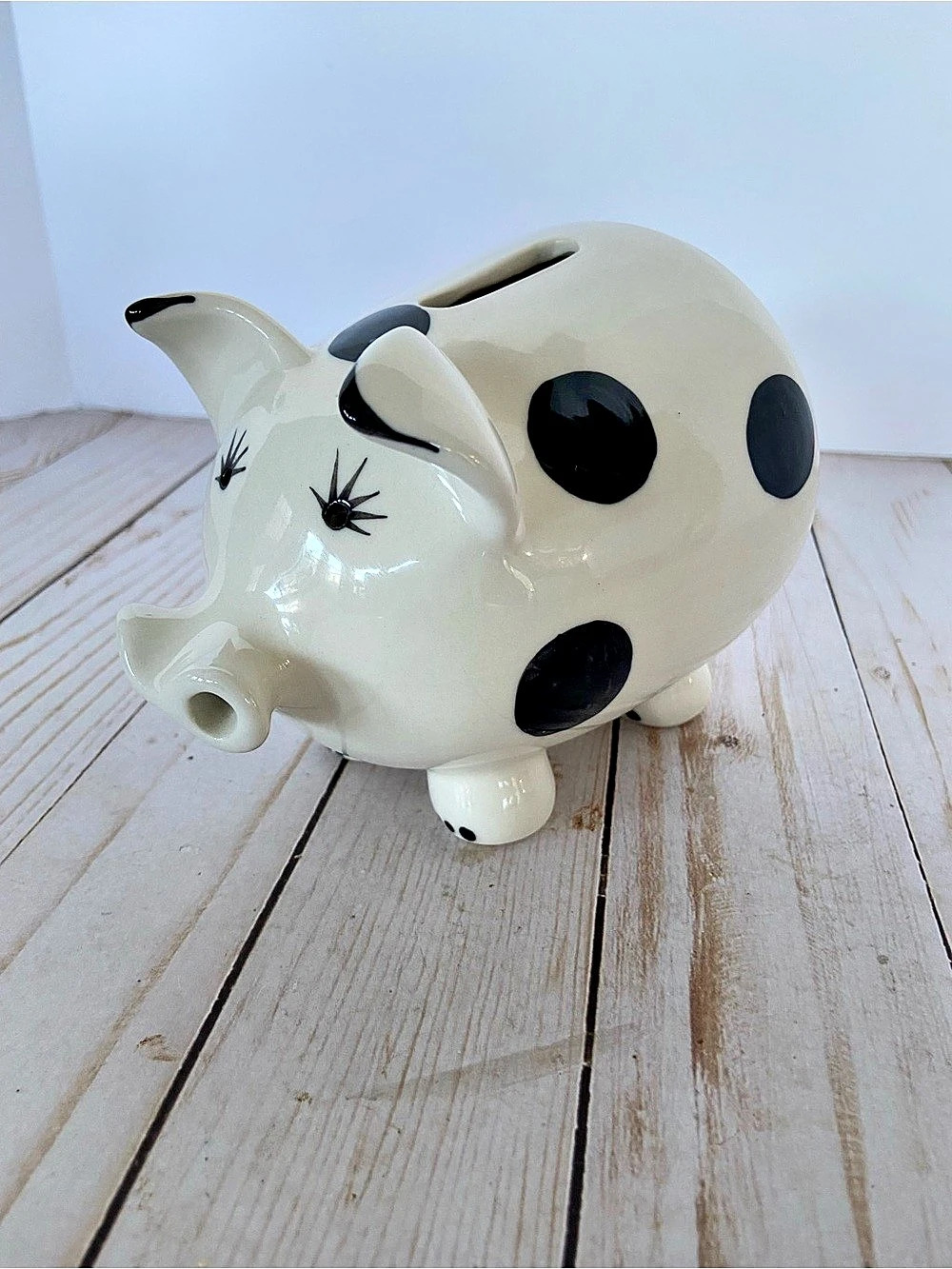 Polka Dot Piggy Bank Decor, White & Black